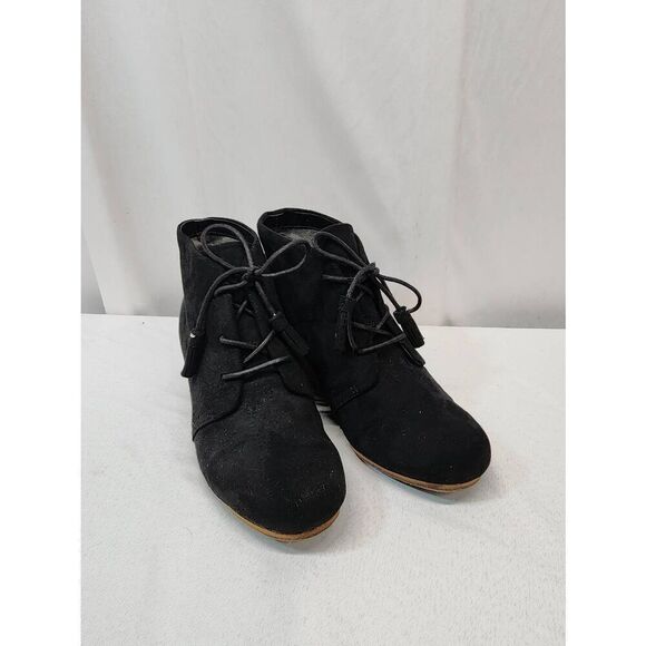 Dr. Scholl's Size 9W Wide Women's Dakota Boot Black Faux Suede Wedge Comfort - Picture 1 of 8